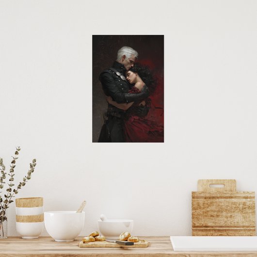 Fantasy book art main characters embracing  ポスター (キッチン)