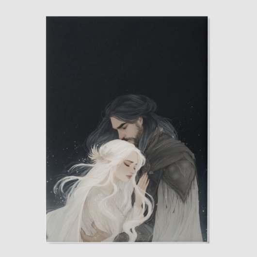 Fantasy book vellum art main characters embracing ベラム紙招待状 (正面)