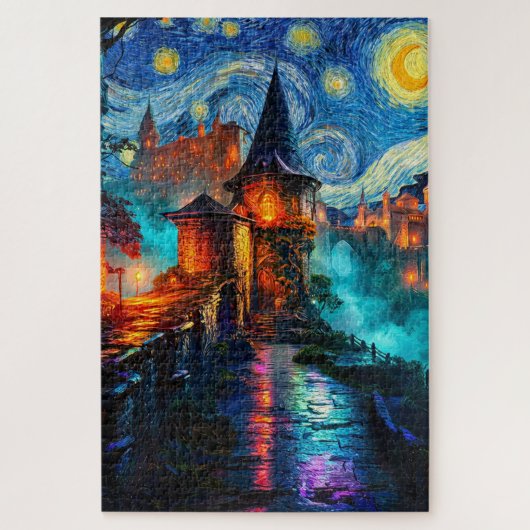 Fantasy Castle Starry Night Magical Painting ジグソーパズル (縦)