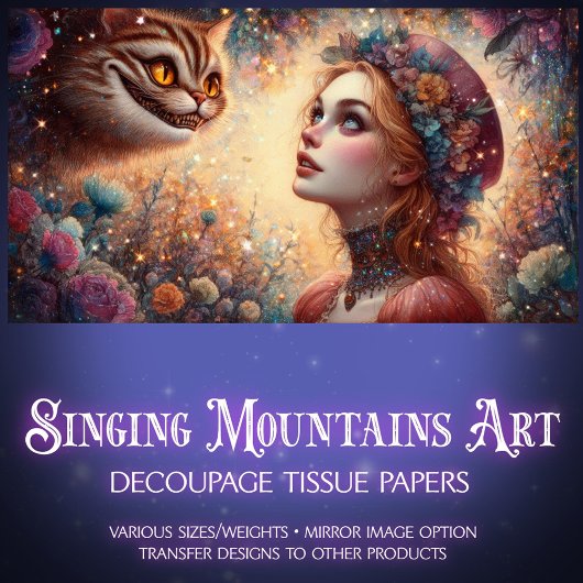 Fantasy Cheshire Cat and Alice Decoupage 薄葉紙
