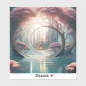 Fantasy City Seen Thru A Blue Lake And Pink Trees シール (シート)