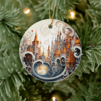 Fantasy City Stained Glass Ceramic Tree Decoration セラミックオーナメント
