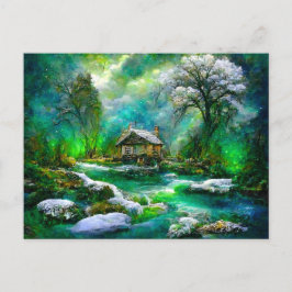 Fantasy Cottage im Frühjahr. Schneeschmelze ポストカード