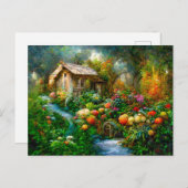 Fantasy Cottage mit üppigem Garten voller Blumen. ポストカード (正面/裏面)