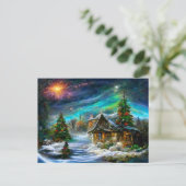 Fantasy Cottage zu Weihnachten mit Christbaum ポストカード (スタンド正面)