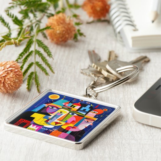 Fantasy Cute Abstract Faces Shapes キーホルダー (側面)