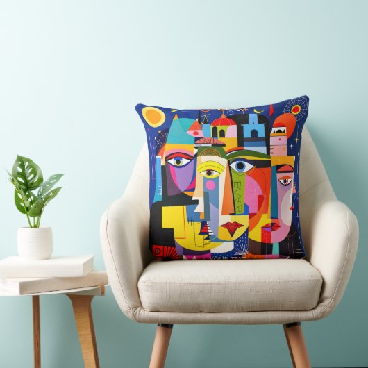 Fantasy Cute Abstract Faces Shapes クッション (椅子)