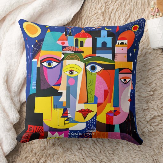 Fantasy Cute Abstract Faces Shapes クッション (ブランケット)