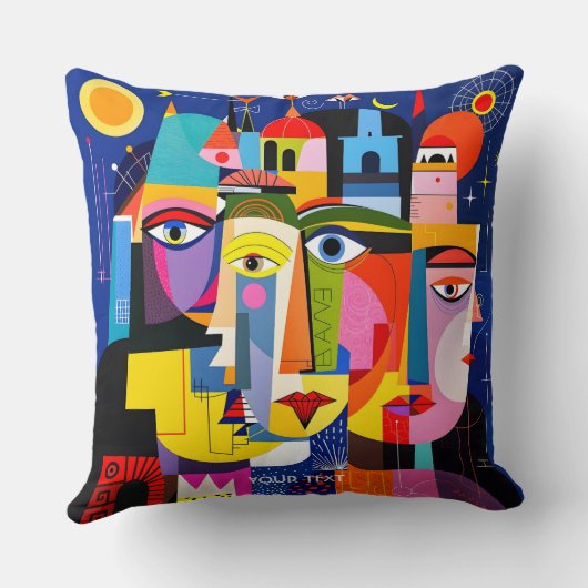 Fantasy Cute Abstract Faces Shapes クッション (裏面)