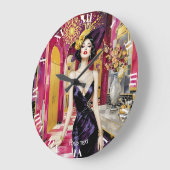 Fantasy Cute Art Deco Lady ラージ壁時計 (傾斜)