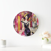 Fantasy Cute Art Deco Lady ラージ壁時計 (ホーム)