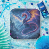 Fantasy Cute Blue Dragon City ペーパープレート (パーティー)