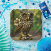 Fantasy Cute Brass Owl Skates ペーパープレート (パーティー)