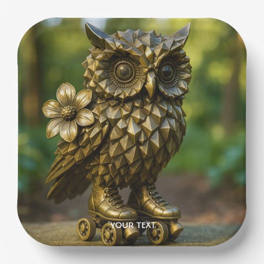 Fantasy Cute Brass Owl Skates ペーパープレート (正面)