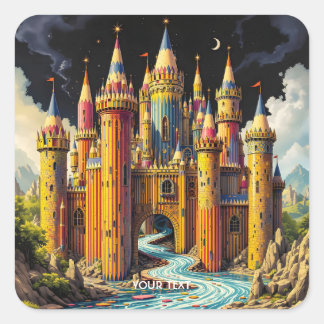 Fantasy Cute Castle From Pencils スクエアシール