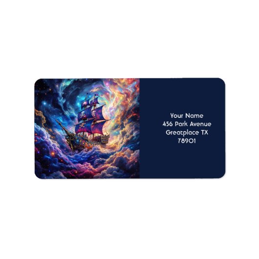 Fantasy Cute Clouds Ship Space ラベル (正面)