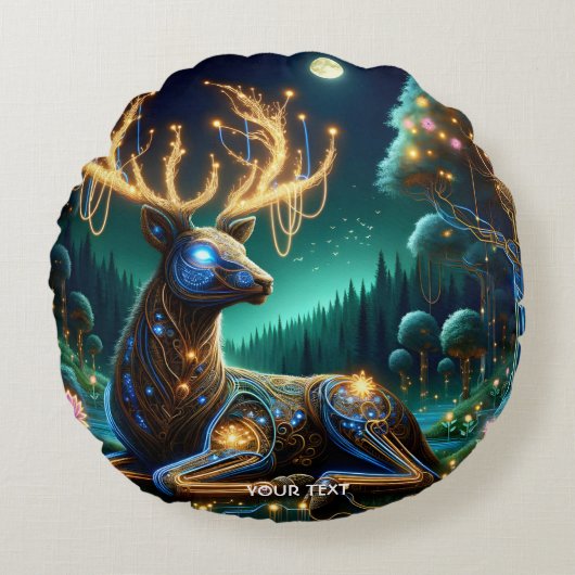 Fantasy Cute Cyber Stag Forest ラウンドクッション (正面)