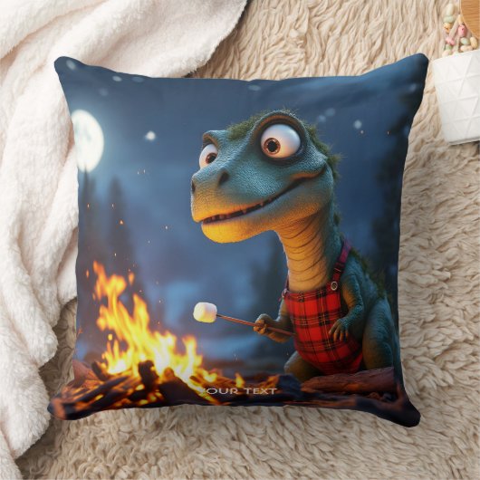 Fantasy Cute Dino Campfire Moon クッション (ブランケット)