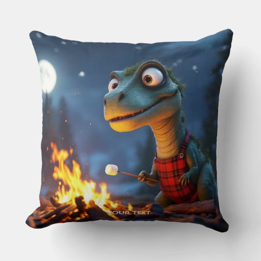 Fantasy Cute Dino Campfire Moon クッション (正面)