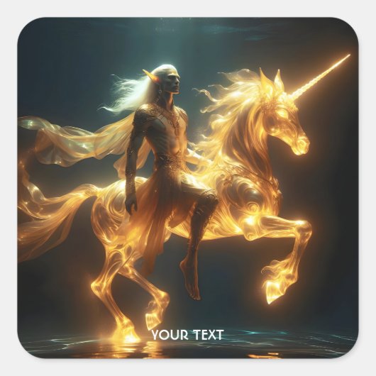 Fantasy Cute Ethereal Underwater Unicorn スクエアシール (正面)