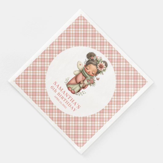 Fantasy Cute Fairy Blush 6th Birthday Party Napkin (コーナー)