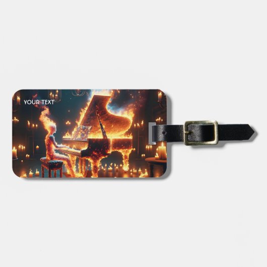 Fantasy Cute Fire Piano Girl ラゲッジタグ (正面横)