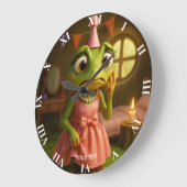 Fantasy Cute Frog Girl Party ラージ壁時計 (傾斜)