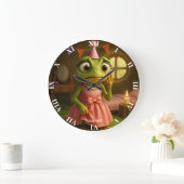 Fantasy Cute Frog Girl Party ラージ壁時計 (ホーム)