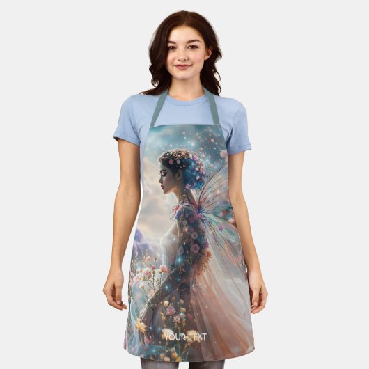 Fantasy Cute Girl Garden Flowers エプロン (着用した状態)