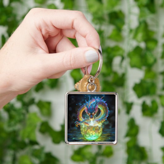Fantasy Cute Green Dragon Egg キーホルダー (手)