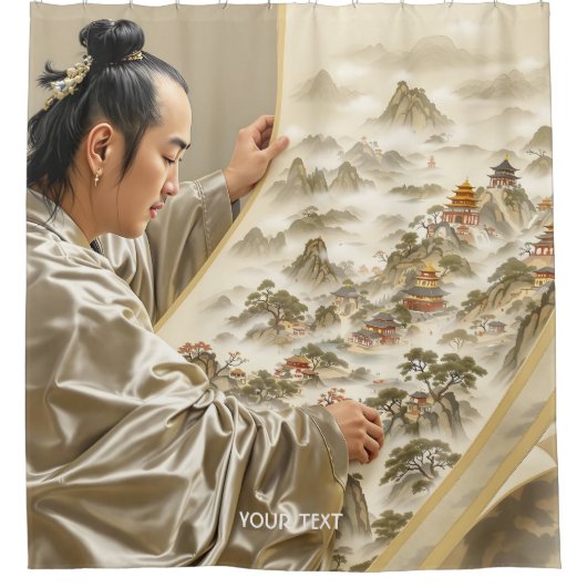 Fantasy Cute Japanese Painter Landscape シャワーカーテン (正面)
