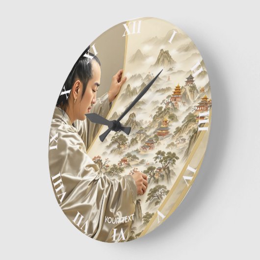 Fantasy Cute Japanese Painter Landscape ラージ壁時計 (傾斜)