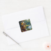 Fantasy Cute King Fishing In River スクエアシール (封筒)