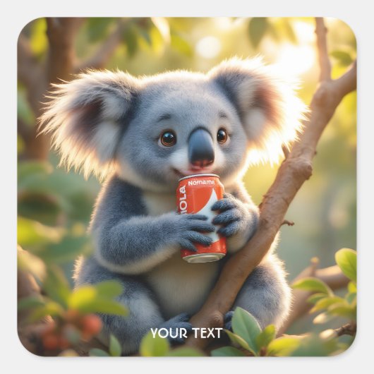 Fantasy Cute Koala Drinks Tree スクエアシール (正面)