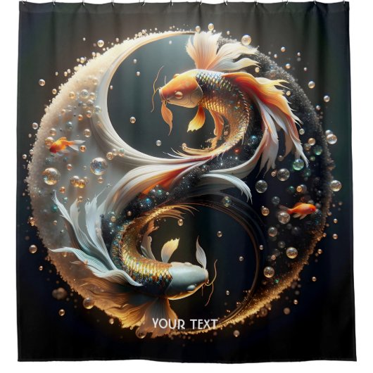 Fantasy Cute Koi Yin Yang シャワーカーテン (正面)