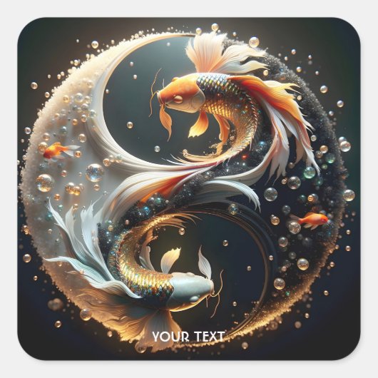 Fantasy Cute Koi Yin Yang スクエアシール (正面)