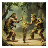 Fantasy Cute Neandertals Playing Tennis ポスター (正面)