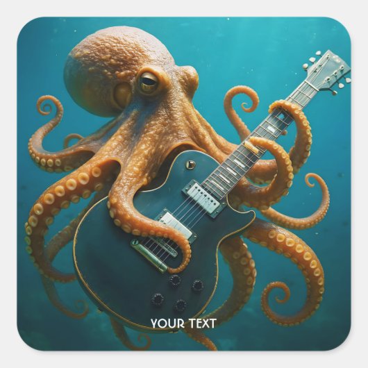 Fantasy Cute Octopus Playing Guitar スクエアシール (正面)