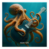 Fantasy Cute Octopus Playing Guitar ポスター (正面)
