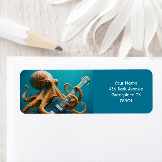 Fantasy Cute Octopus Playing Guitar ラベル (インサイチュ)