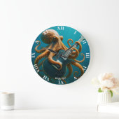 Fantasy Cute Octopus Playing Guitar ラージ壁時計 (ホーム)