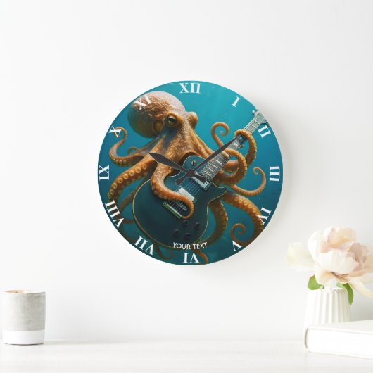 Fantasy Cute Octopus Playing Guitar ラージ壁時計 (ホーム)
