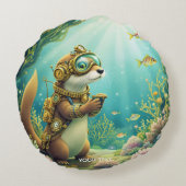 Fantasy Cute Otter Steampunk Suit ラウンドクッション (裏面)