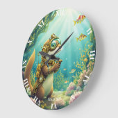 Fantasy Cute Otter Steampunk Suit ラージ壁時計 (傾斜)