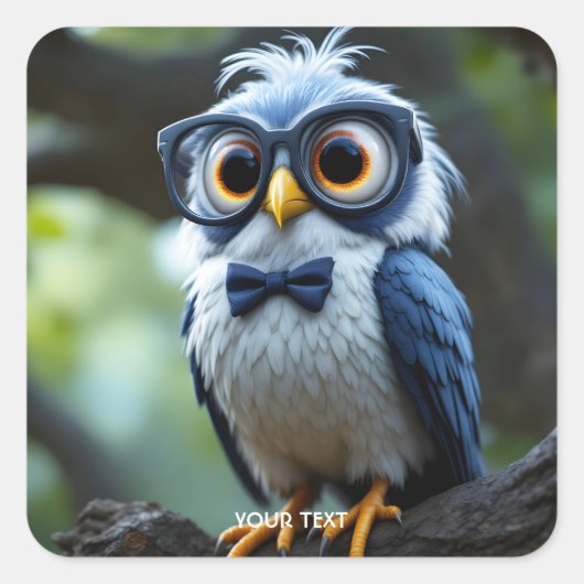 Fantasy Cute Owl Glasses Bow スクエアシール (正面)