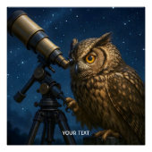 Fantasy Cute Owl Telescope Night ポスター (正面)