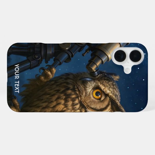 Fantasy Cute Owl Telescope Night  iPhoneケース (裏面横)