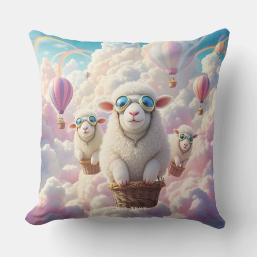 Fantasy Cute Pastel Family Sheep クッション (正面)