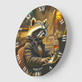 Fantasy Cute Piano Racoon Playing ラージ壁時計 (傾斜)