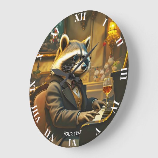 Fantasy Cute Piano Racoon Playing ラージ壁時計 (傾斜)
